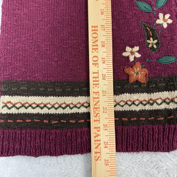 Vtg Sweater Vest Womens XL Burgundy Floral Embroidered Knit Grandma Cottage Boho - Picture 6 of 9
